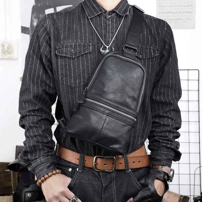 Модная нагрудная сумка через плечо из натуральной кожи мужские спортивные