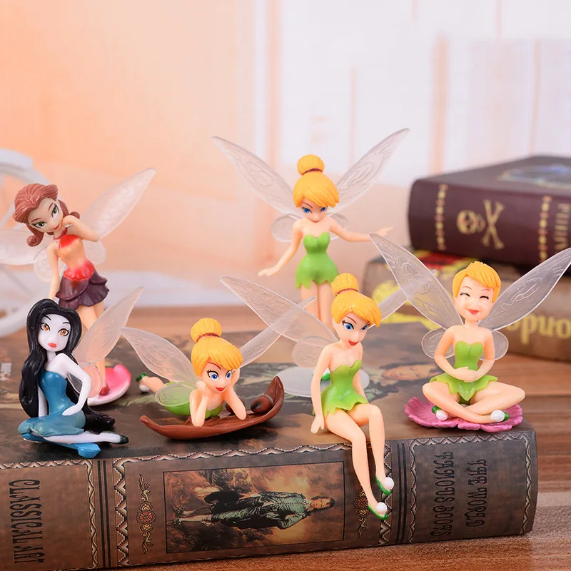 6Pcs/Set 6-10cm Disney Princess Tinker Bell Andersen’s Fairy Tales Cartoon PVC Action Figures Dolls Figurines Model Toys Gifts