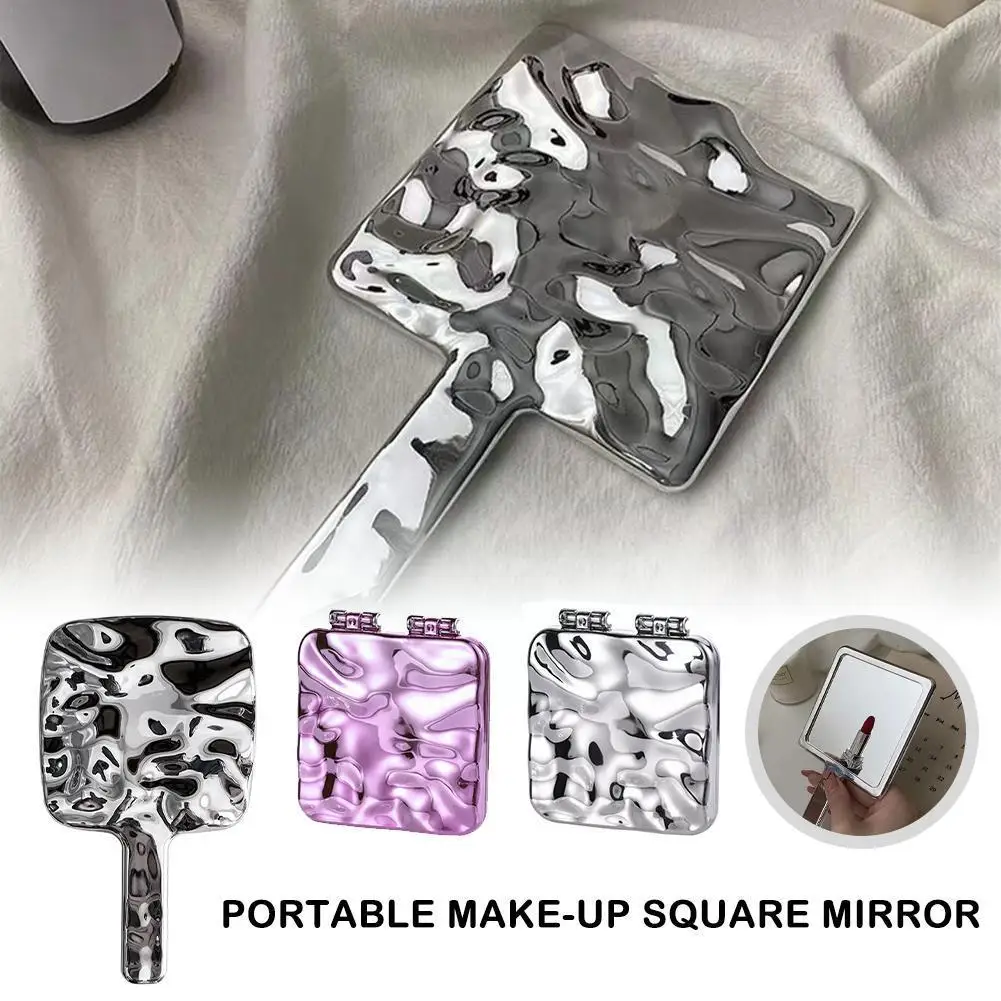 

Portable Mini Ins Liquid Shape Square Mirror Handheld Mirror Mirror Beauty Desktop Metallic Cosmetic Makeup Mirror Travel I4P9