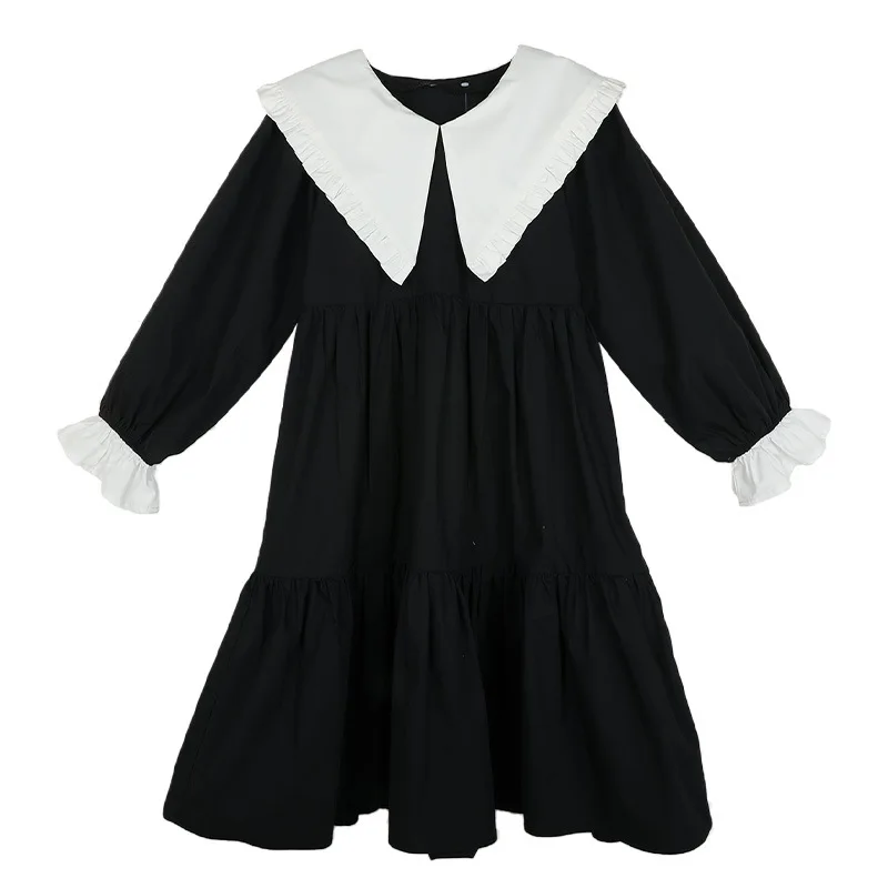 

Girls Dress 2022 Autumn New Midi Length Children Cotton Clothing Two Color Patchwork Kids Casual Dress Elegant, #7056