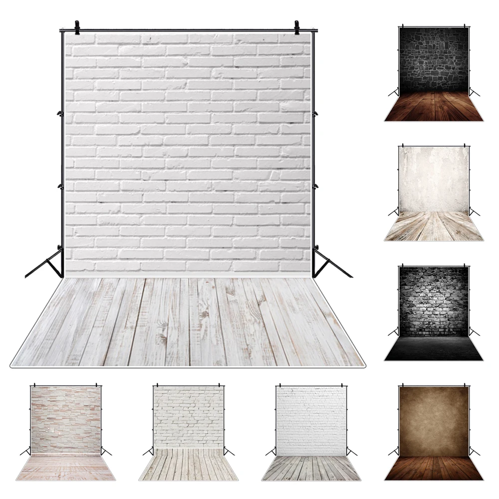 White Brick Wall Photography Backdrops Wooden Floor Backgrounds for Pet Toy Photo Studio Baby Shower Newborn Children Photophone |