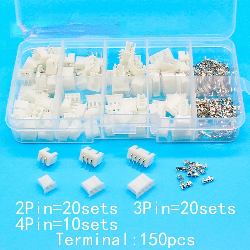 

50 sets Kit in box 2p 3p 4pin Right angle 2.54mm Pitch Terminal / Housing / Pin Header Connector Wire Connectors Adaptor XH Kits
