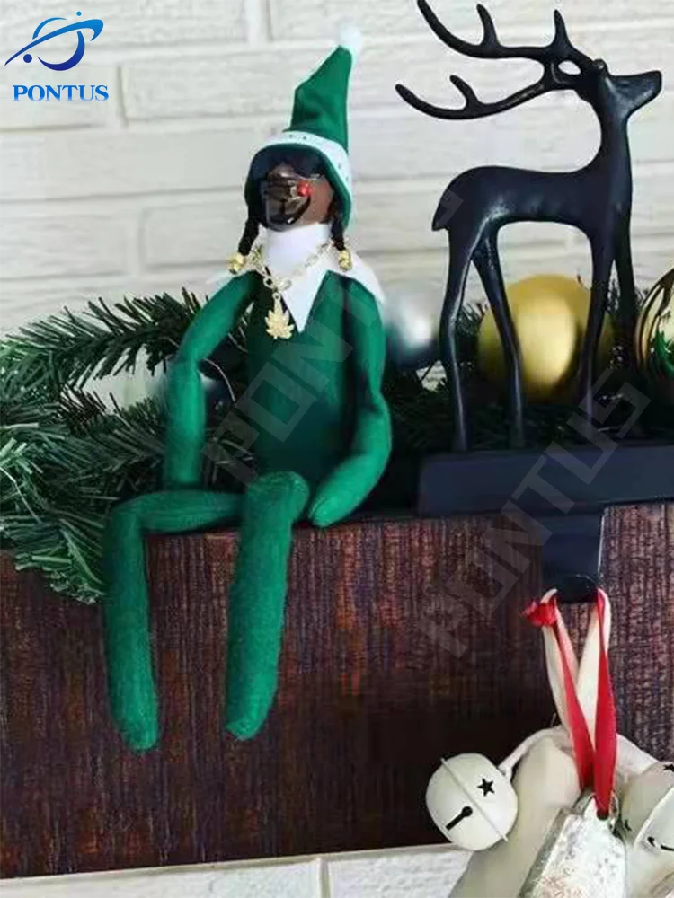 

25cm Christmas Elf Doll Holding Snoop on A Stoop Wearing Sunglasses and Cigarette on The Shelf Stuff Doll Decoration Home Crafts