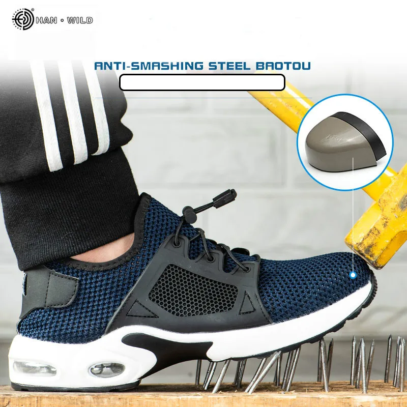 

Men Safety Work Shoes Mens Outdoor Steel Toe Footwear Boots Indestructible Air Breathable Puncture-Proof Work Sneakers
