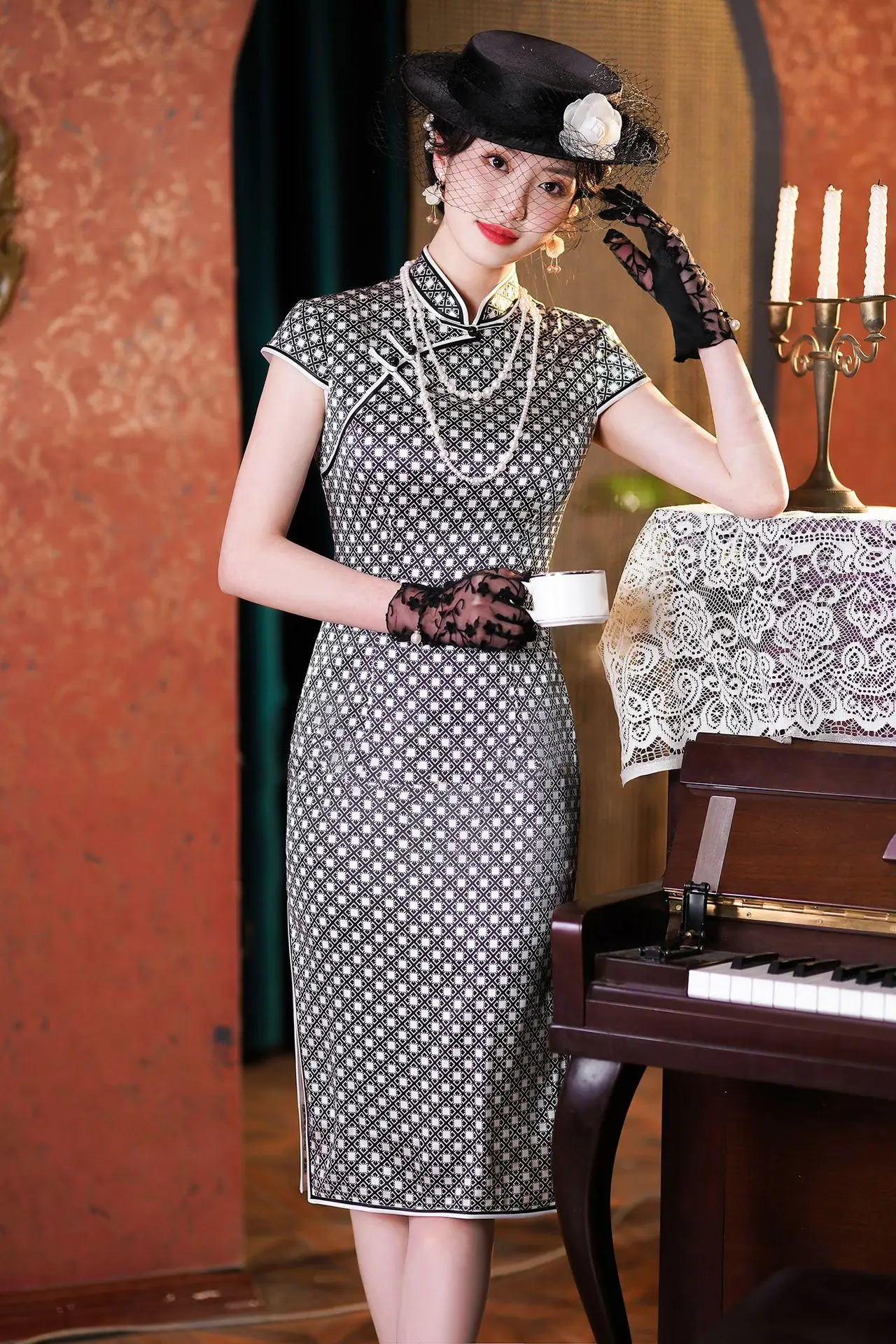 Высококачественный топ-юбка Ципао из натурального шелка Китайская традиционная