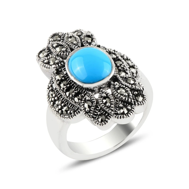

Silver 925 Sterling Turquoise & Marcasite Ring
