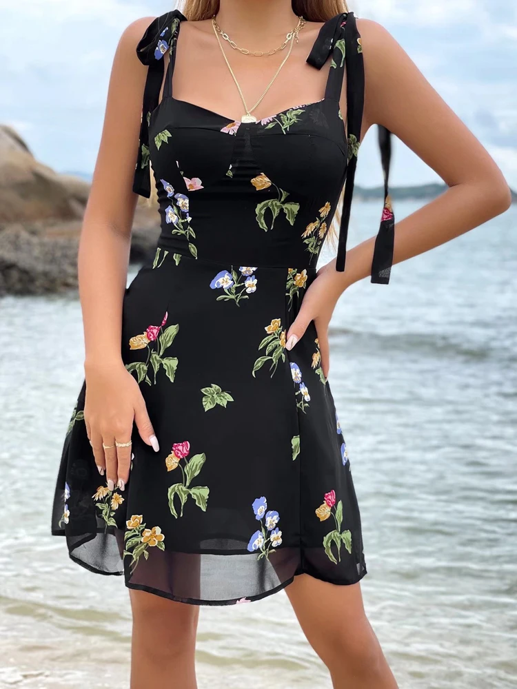 

A.D.EAST-Summer sling straps printing charge show thin waist wide condole belt dress skirt-N07J117753