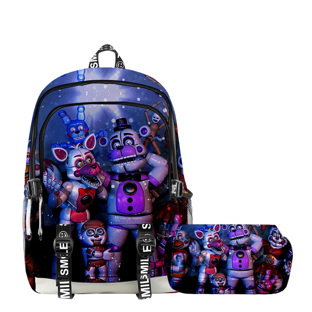 

Five Nights At Freddy's 3D New Printing Game Teddy Bear Student Schoolbag Backpack Double-layer Pencil Case Two-piece Set