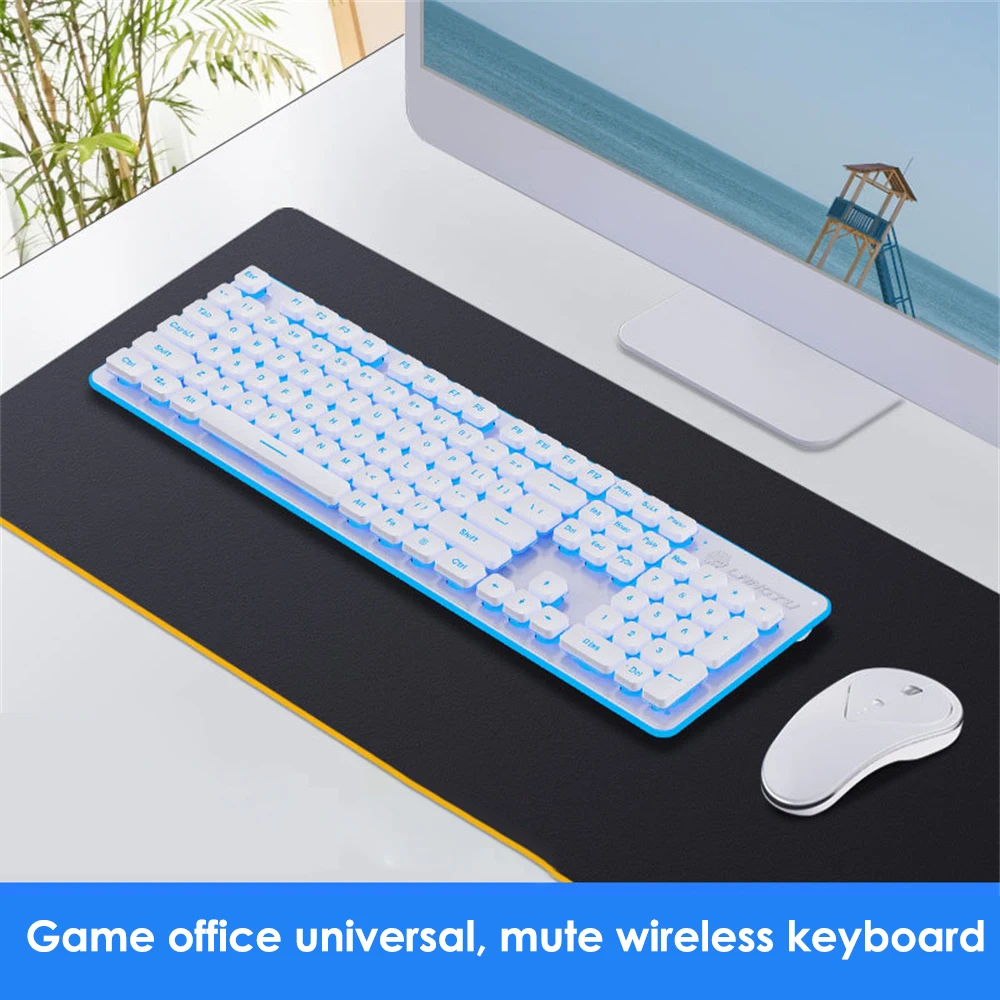 

Комплект LT600 для беспроводной клавиатуры и мыши, универсальная Бесшумная игровая клавиатура и мышь с подсветкой, тонкая клавиатура и мышь для ноутбуков