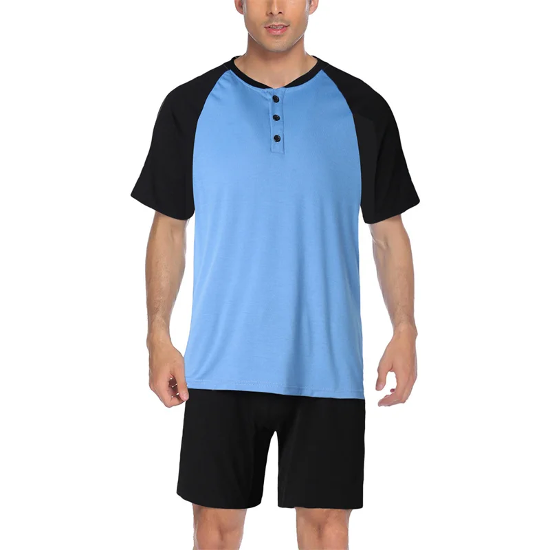 

Two Pieces Lounge Sleepwear Suits Nightwear Male Home ClothesMen Pajama Sets Summer Short Sleeve Tops and Shorts Pijama for Men