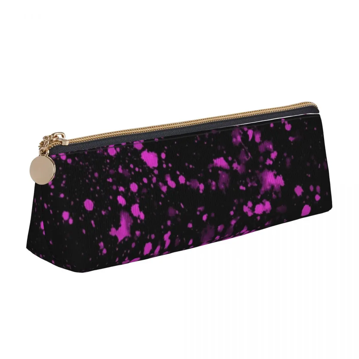

Neon Paint Splatter Leather Pencil Case Magenta Dot Print Simple Pencil Box Back to School For Child Triangle Pen Organizer