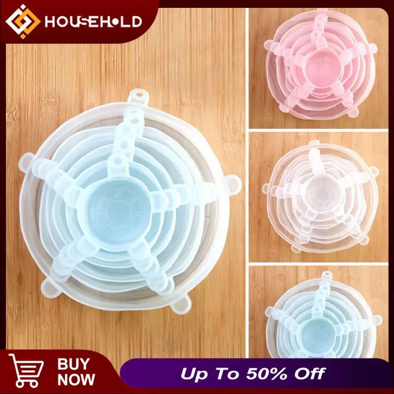 

6 Pcs/Set Silicone Food Wrap Reusable Stretch Vacuum Seal Cover Kitchen Organization Food Fresh Keeping Sealed Lids