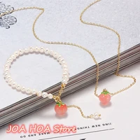 new diy handmade nanhong jade peach pendant necklace womens sweet agate clavicle chain neck hewelry delicate woman jewelry