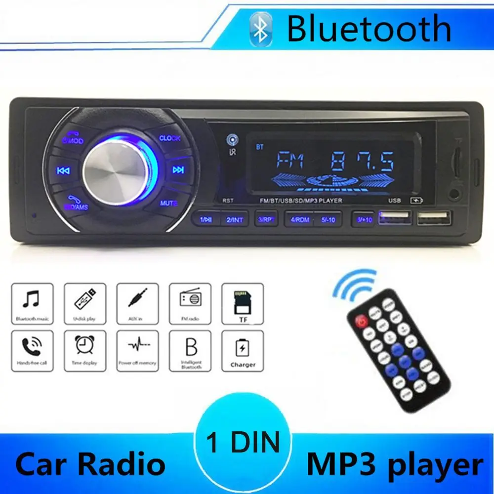 

Автомагнитола 1 DIN 12 В, стерео MP3-плеер, Bluetooth, FM-аудио приемник с дистанционным управлением, USB-карта, вход Aux