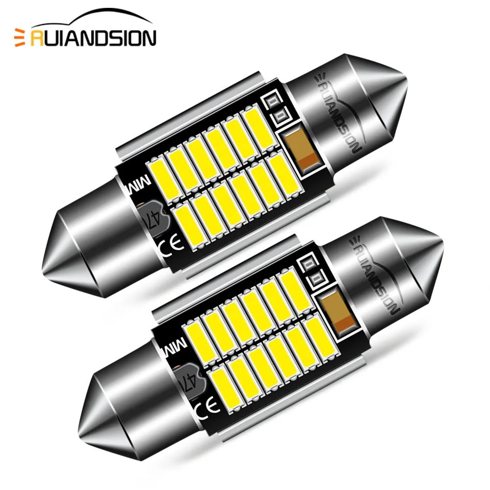 2pcs 12SMD 4014 LED Canbus 31mm Festoon Interior Lights Dome Map Lamps DE3175 3021 3022 12V 24V No-polar White Green Red Blue