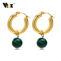 vnox vintage green natural stone huggie earrings for women 2022 new jewelry gold tone stainless steel geometric ear clips