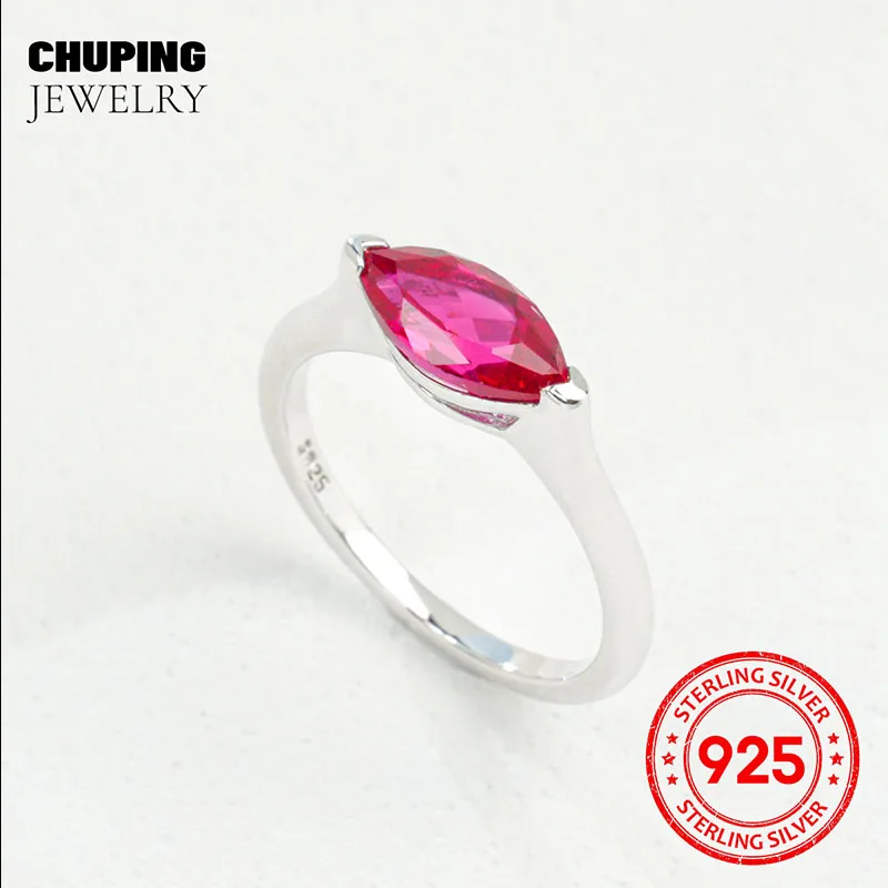 Фото Chu Ping Fine Jewelry Lab Grown Рубин, Сапфир и Изумрудный Маркиза огранки 5*11 мм Серебряное кольцо S925 для женщин Манефест Персональный вкус №1