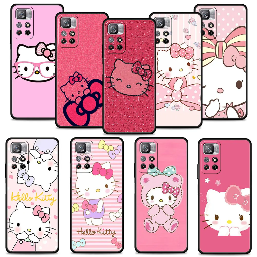 

Cartoon Pink Hello Kitty Phone Case For Redmi Note 11 11S 11T 11S 10 9 8 8T 9T 9S Pro 9C 9A 10C K40 K40S K50 Soft Cover