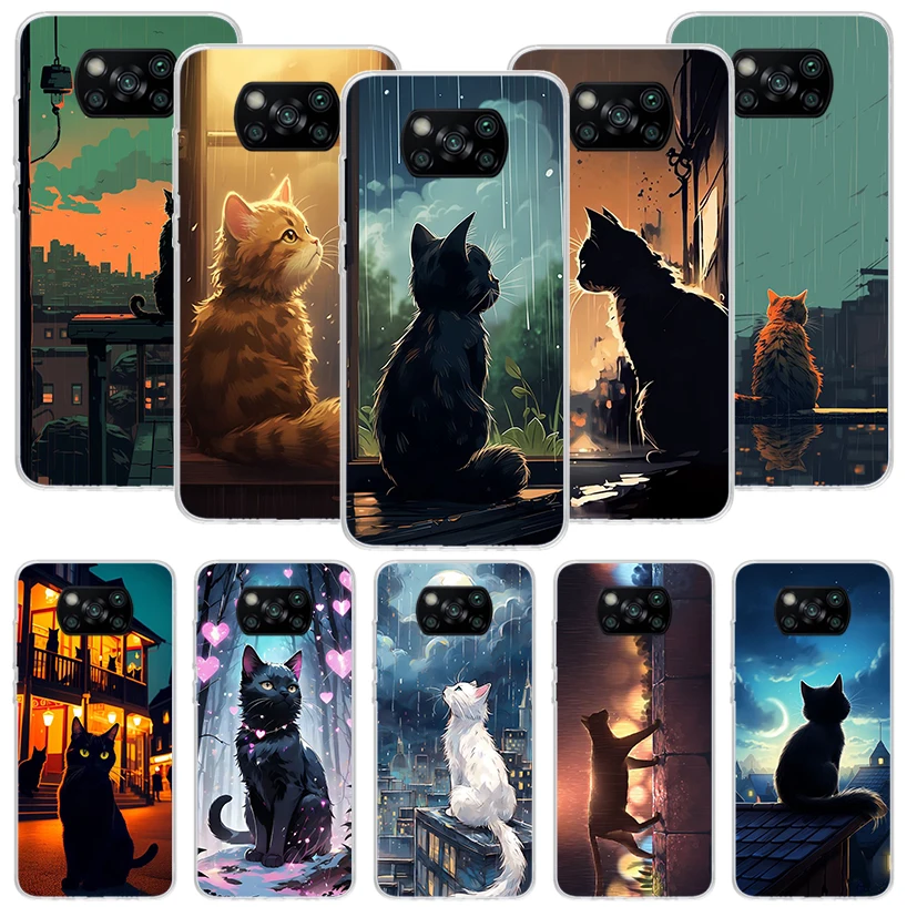 Чехол для телефона с рисунком аниме Кот дождь животные Xiaomi Poco X6 X5 X4 X3 Nfc F5 F6 Pro F3 F2 F1