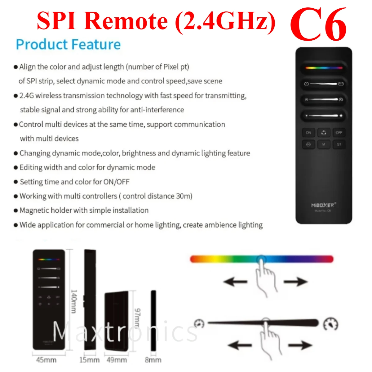 Miboxer 2 4 ГГц C6 3в1 SPI сигнал TTL пульт дистанционного управления одноцветный/RGB/RGBWIC для