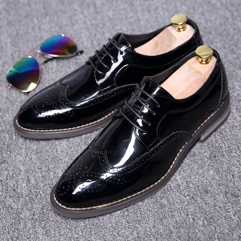 

mens casual brogue shoes business wedding formal dress black patent leather derby shoe carved brock gentleman footwear sneakers