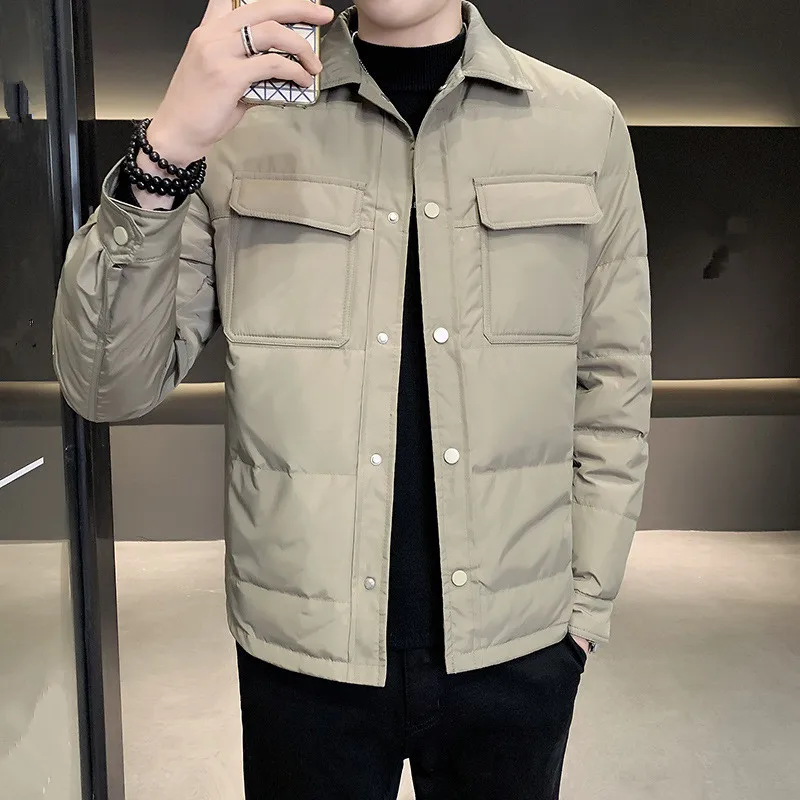 UHYTGF Autumn Winter Parkas Jackets Men's Quality Light Thin Down Jacket Casual Warm Male Coat Solid Loose Short Overcoat 5XL142