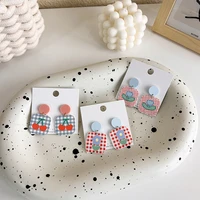 cute lovely multiple square arcylic drop earrings for women flower cherry printed plaid dangle earrings party every day jewelry