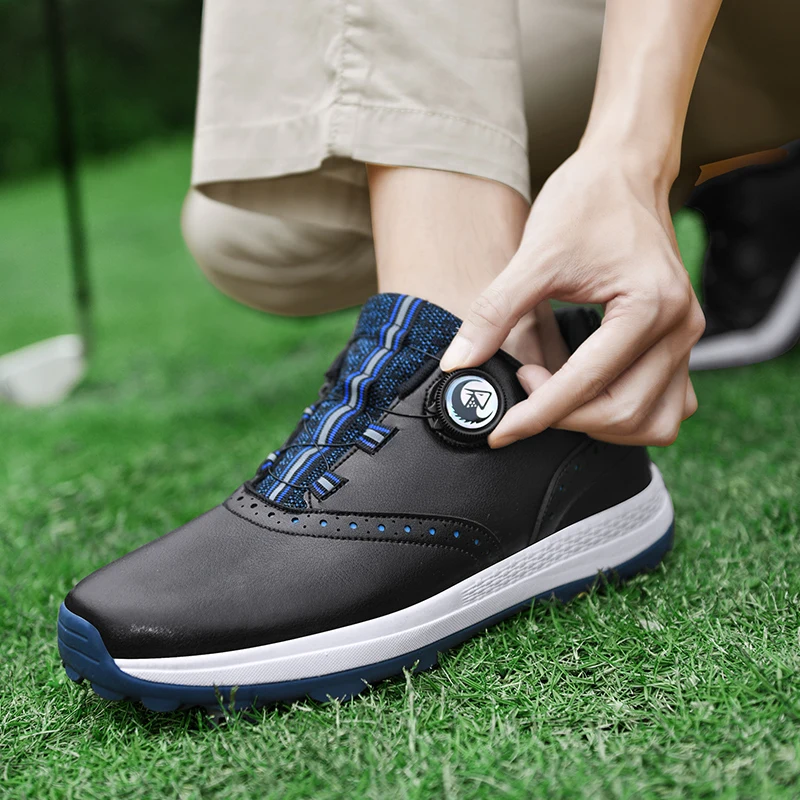 Men Golf Shoes Waterproof Leather Golfer Sports Shoes Knob Quick Lacing Golf Sneakers Women Comfortable Walking Golfing Footwear