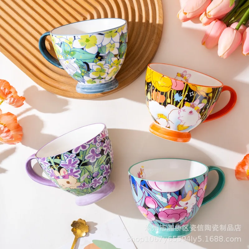 Новогодняя чашка для завтрака с кроликом, креативная чашка с кроликом Huazhong, бытовая чашка с большой емкостью, красивая чашка с изображением мультяшного овса и молока