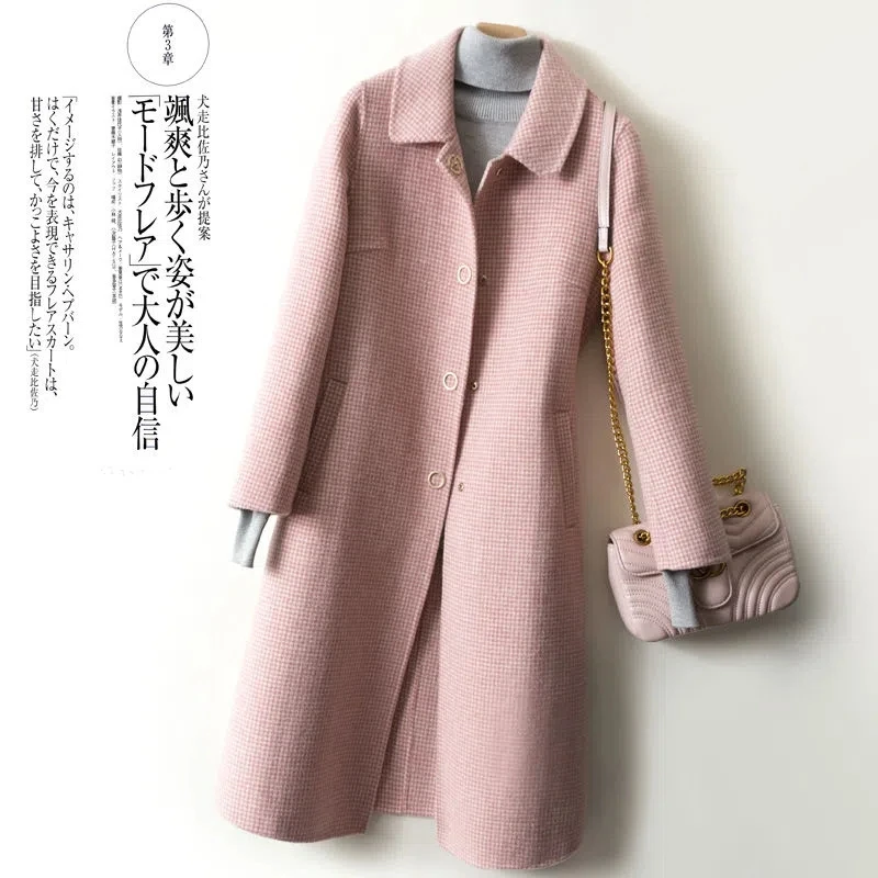 Doll Collar Double-Sided Cashmere Coat Women's Mid-Length Woolen Coat 2023 Autumn Winter Single-Breasted Outerwear Female