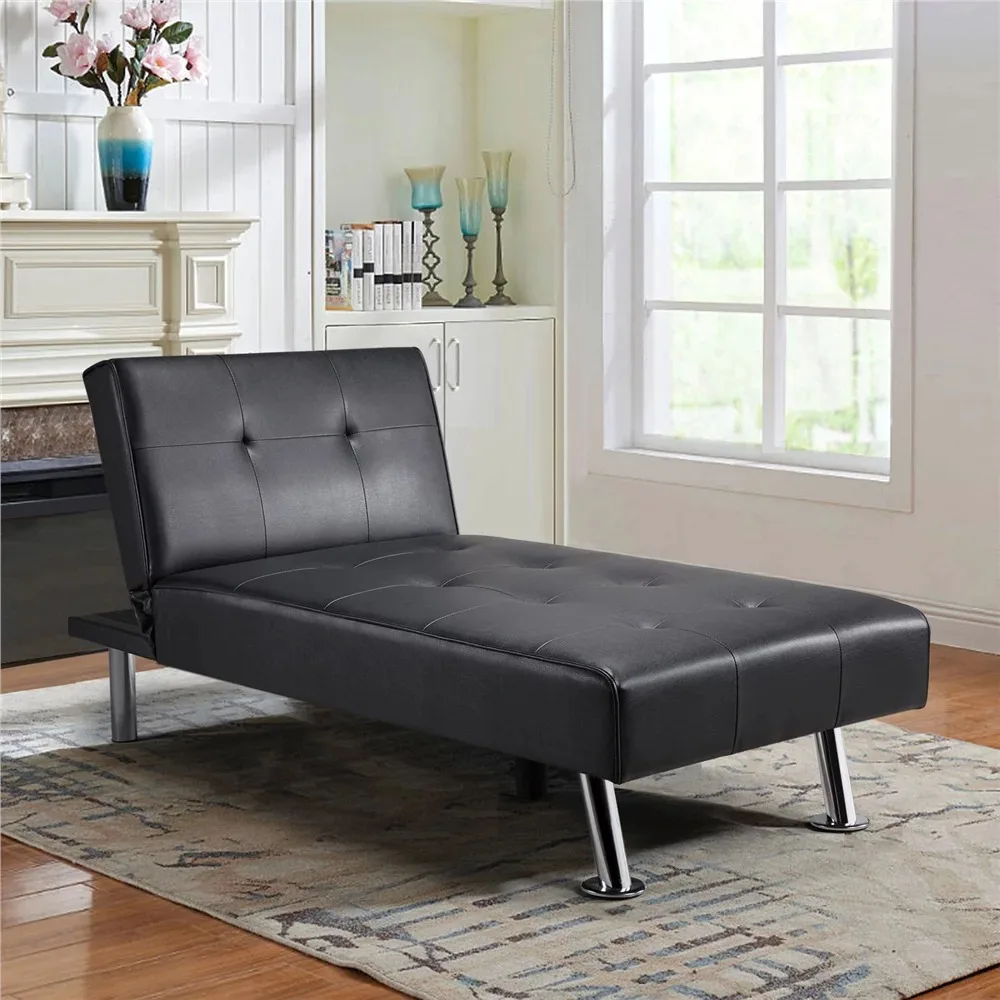 

Fashion Convertible Faux Leather Chaise Lounge with Chrome Metal Legs, Brown