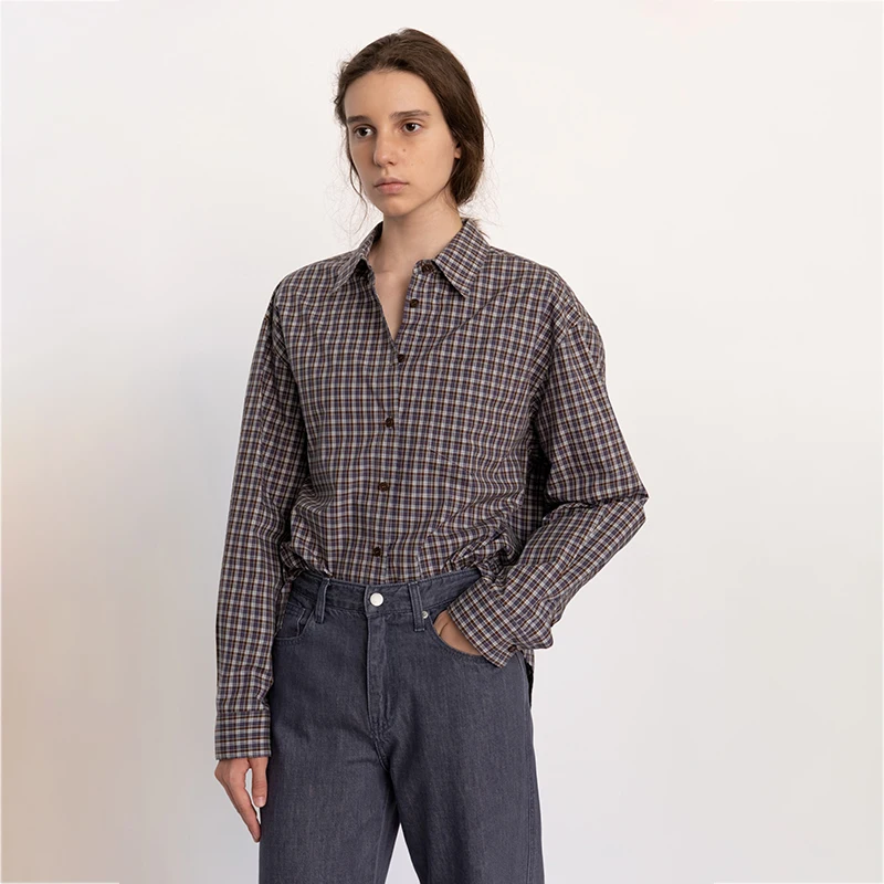 Lerobe Meina клетчатые рубашки женские 24ss ранняя осень новый корейский свободный
