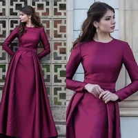 modern simple purple a line long sleeve mother of the bride dresses satin jewel neck wedding party gowns floor length