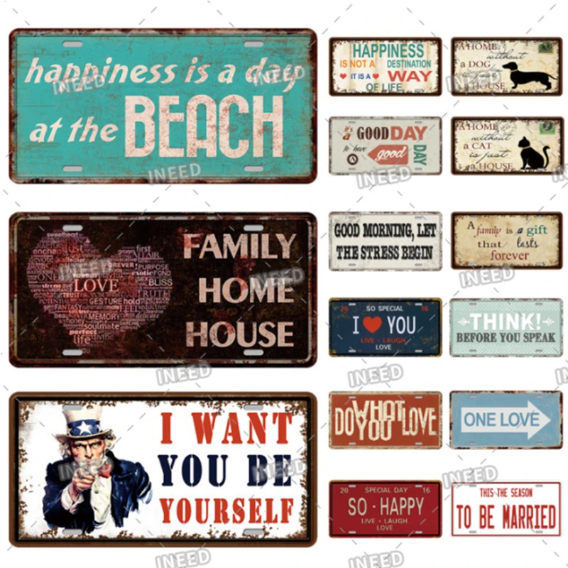 Metal Tin Signs Family Home Sentence Decorative Wall Metal Plaque Retro Wall Plates for Home Living Room Pub Bar Wall Decor