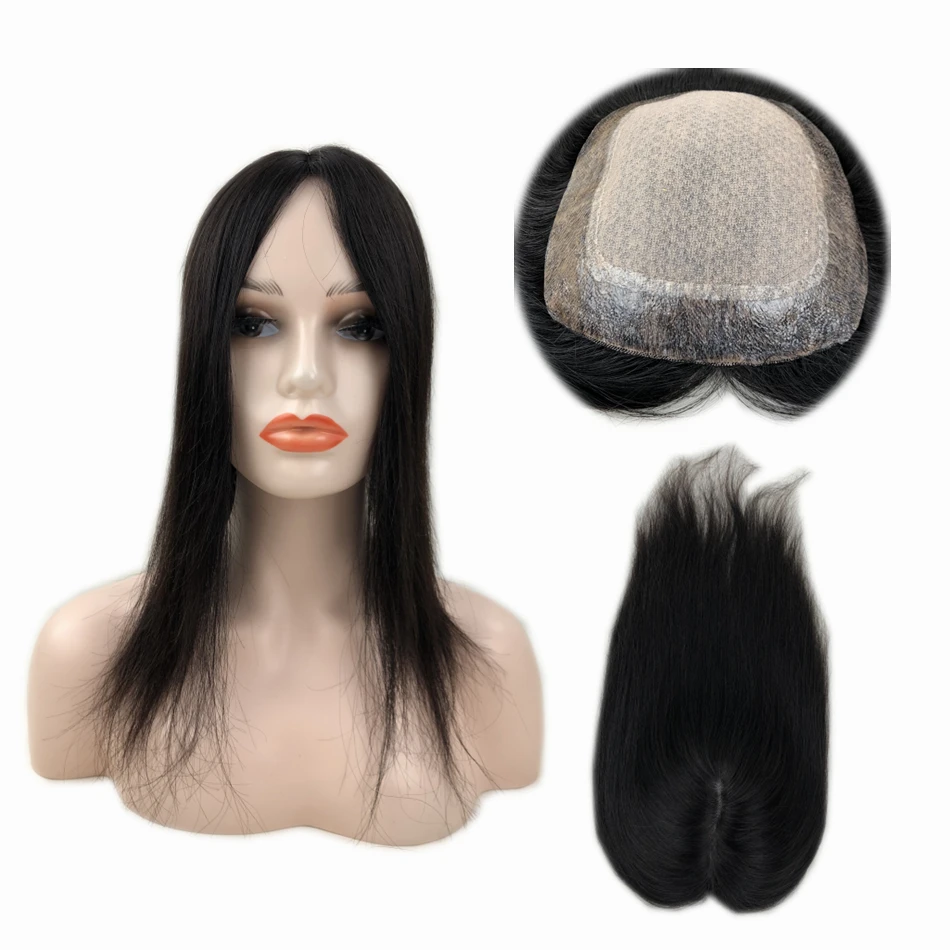 Skin Base Women's Topper Natural Color Remy Human Hair 16cmx14cm PU Perimeter Injected Silk Base Tape/Clips/Glue  Can Be Used