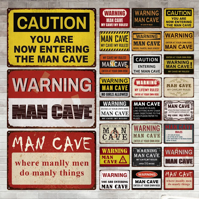 

Man Cave Warning Sign Metal Vintage Tin Sign Poster Plaque My Rules Caution Metal Plate for Bar Pub Club Man Cave Game Room