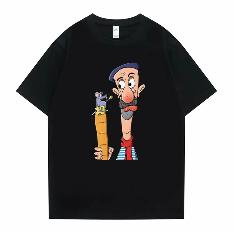 

Frenchman with Mouse Baguette and Cheese Manga Graphic Tshirt Funny Men Women Casual Loose Oversized T Shirt Anime Cartoon Tees