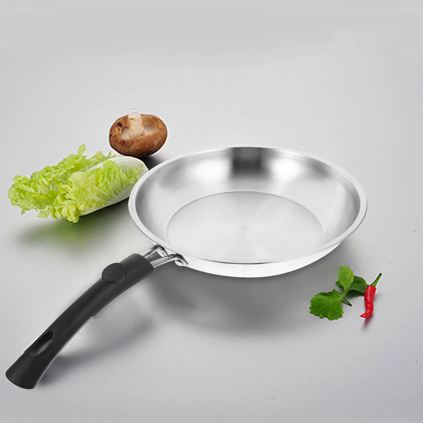 

Stainless Steel Baking Pan Rounded Frying Household Pot No-stick Kitchen Pans Home Fired Dish Wok