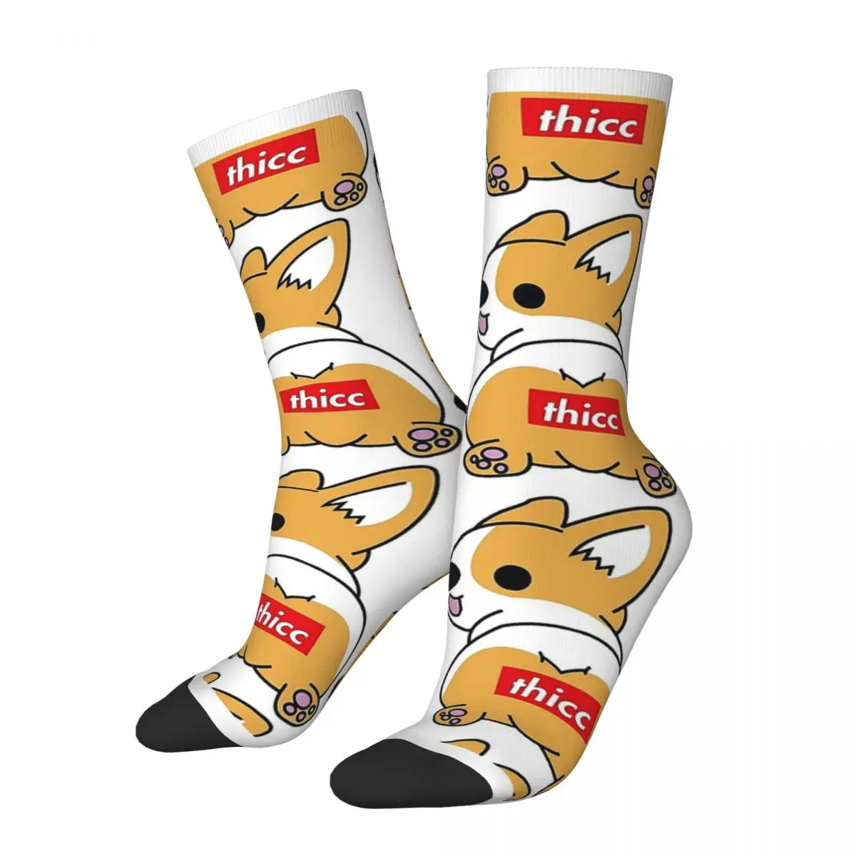 

Funny Crazy Sock for Men Thicc Hip Hop Harajuku Corgi Happy Seamless Pattern Printed Boys Crew compression Sock Novelty Gift