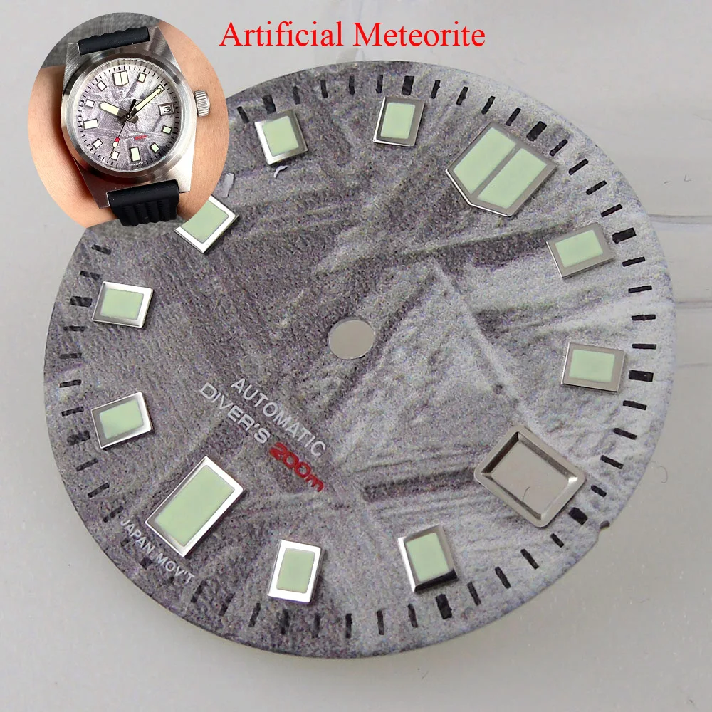 

Tandorio 29mm Meteorite Pattern Watch Dial for NH35A NH36A Automatic Movement Green Luminous Markers for Diver Watch Mod