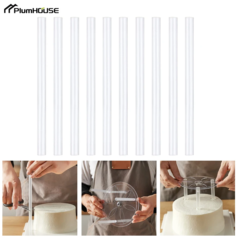 

10Pcs 24cm 30cm Reusable Cake Dowels White Plastic Cake Support Rods Round Stacking Cake Straws Baking Supplies DIY Decor Tool