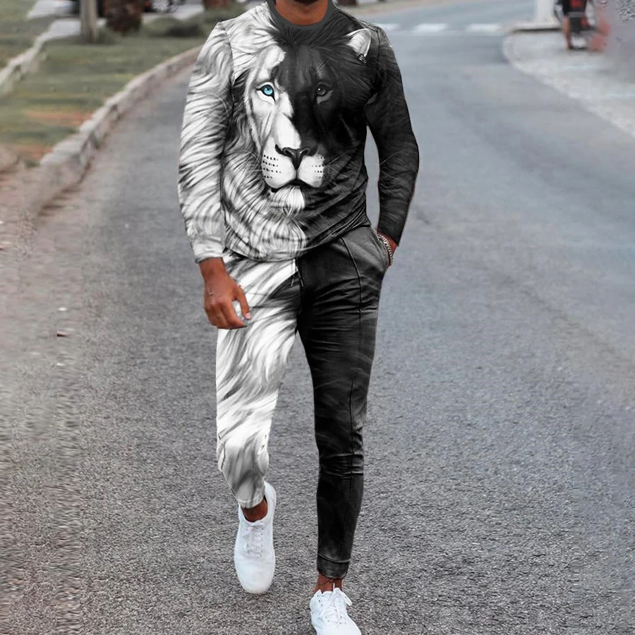 

Lion King 3D Print Long Sleeve T Shirt Set 2023 Fashion Men Tracksuit Sweatpants Suit Oversized Male Clothing Trouser Streetwear