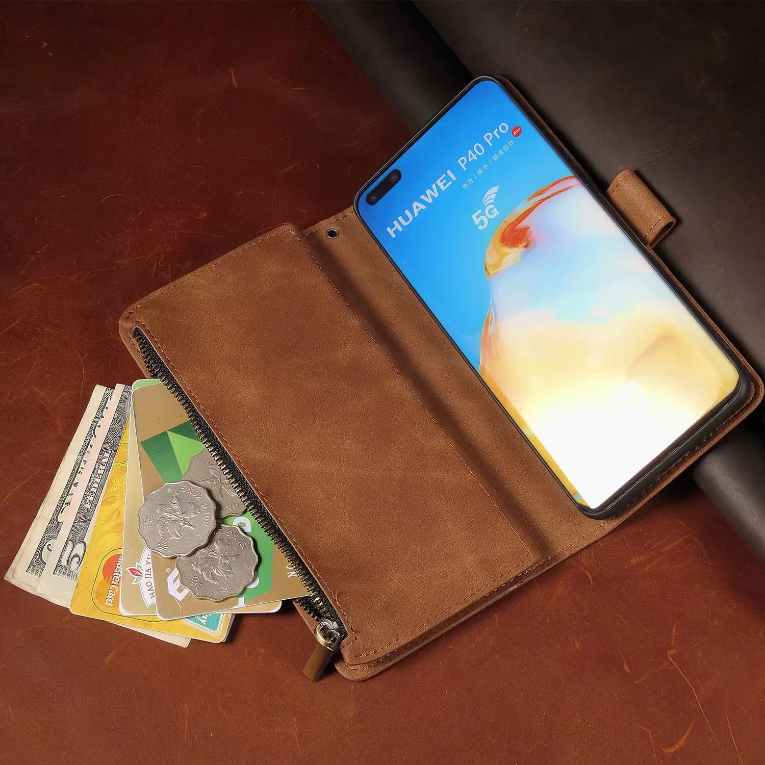 Кожаный чехол-кошелек для Huawei Honor Play, Магнитный кошелек на молнии, ретро-кошелек с откидной крышкой и подставкой для карт HONOR PLAY COR-AL00 (art.: 3a3a19cde92) - 3a3a19cde92