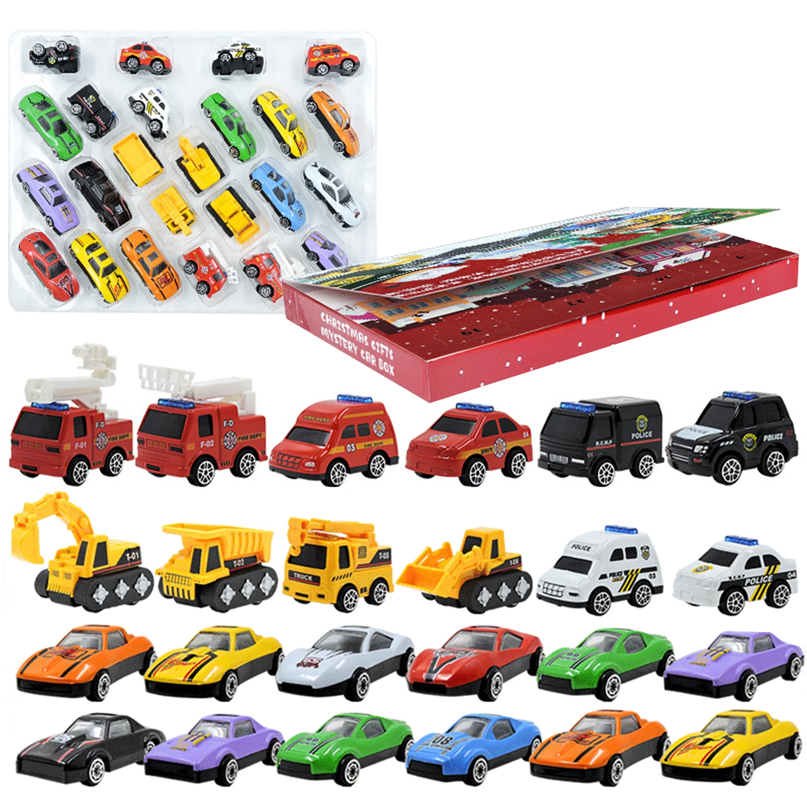 

Christmas Advent Calendar With Different Vehicles 24PCS Alloy Car Christmas Countdown Toy Mini Building Car Stocking Stuffer