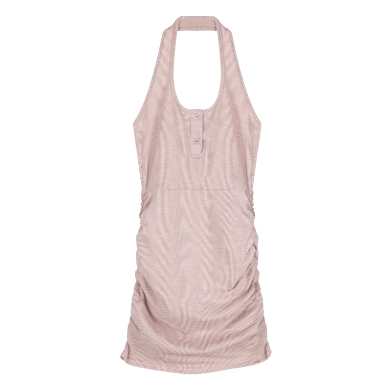 

Summer Sleeveless Square-Cut Collar Pink Halter Jumpsuit Skirt