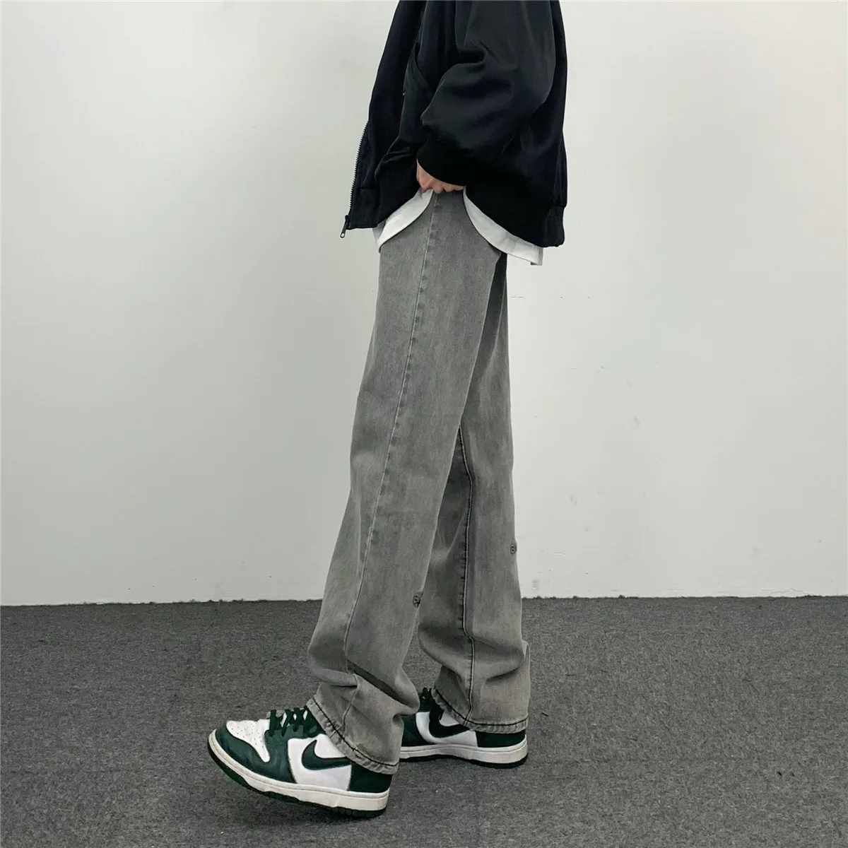 Men's Jeans Letter Embroidery Grey Straight Slim Jeans Hip Hop Men's Pants Y2k Pants Jeans Fashion Streetwear Brand Jeans Casual