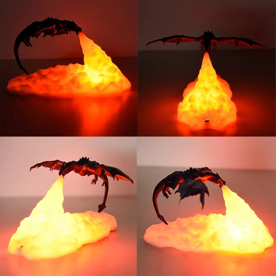 

Лампы с 3d-рисунком дракона вулкана, ночник, светильник в виде Луны, детский сон, сопровождение, зарядка через USB, рождественский подарок для д...