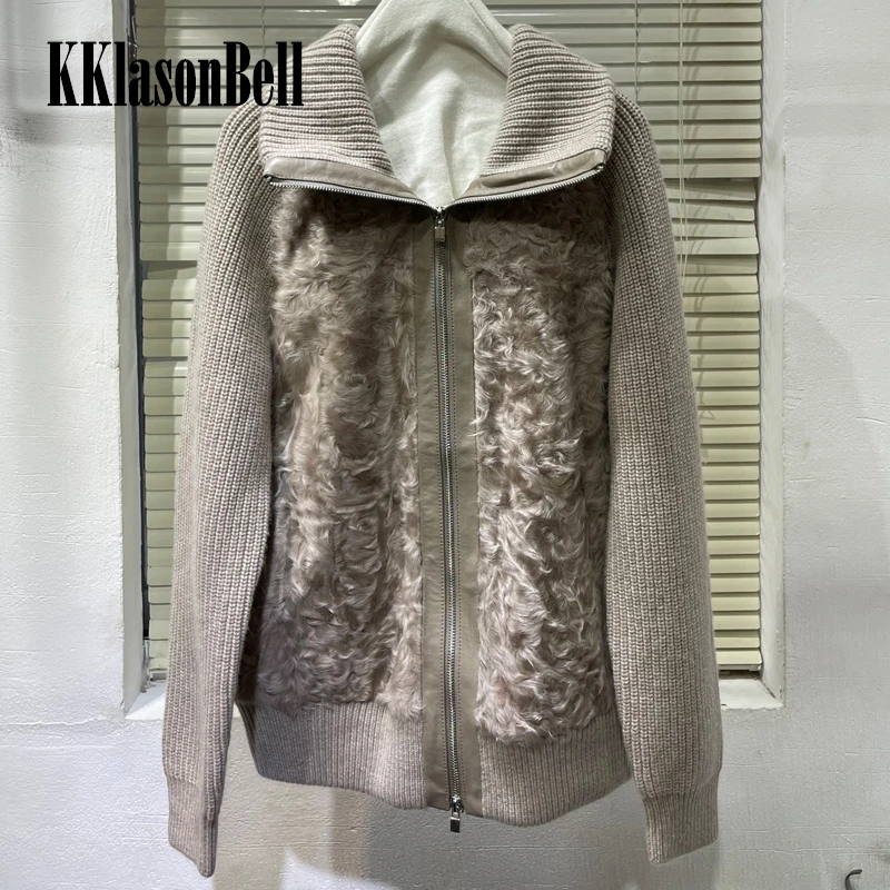 

10.24 KKlasonBell Fashion Wool Cashmere Spliced Knitted Zipper Cardigan Sweater Women