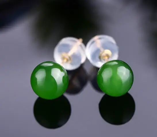 

Благородные Ювелирные изделия натуральный зеленый нефрит 18K Твердые серьги-гвоздики