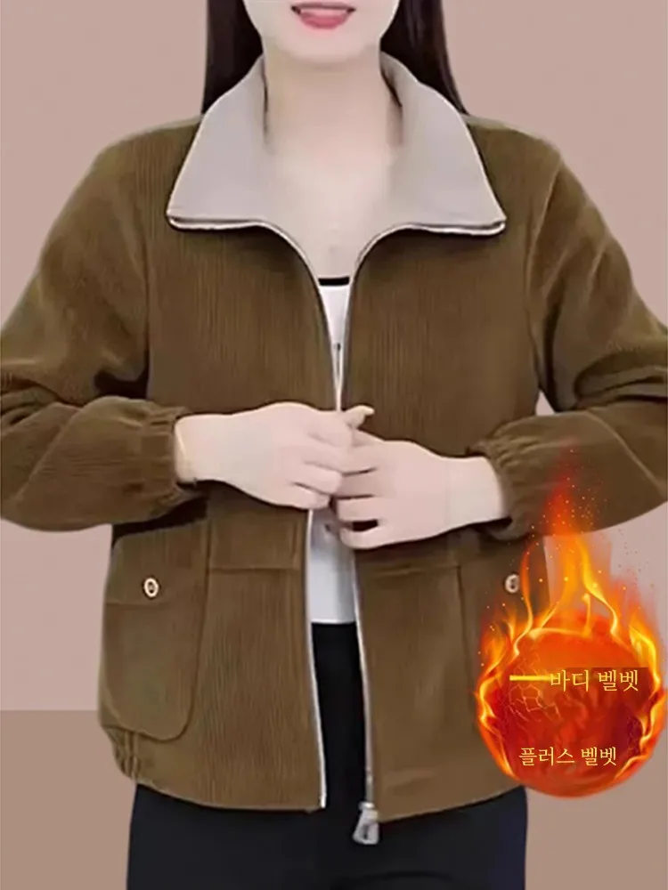 Corduroy Short coat Women Spring and Autumn Winter 2024 New One Fleece-lined Thickened Small Fashion Top